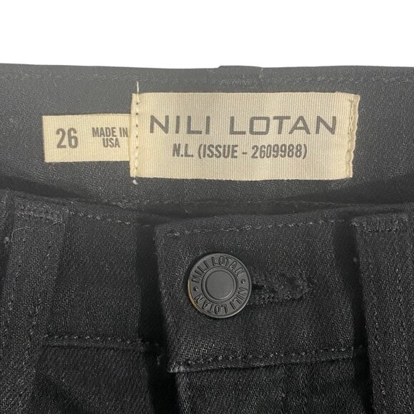 Nili Lotan High Rise Vianca flare Jeans Jet Black raw hem Size 26 - Picture 7 of 12